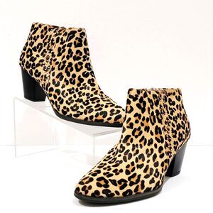 Vionic Georgia Ankle Boots Womens Size 8 Leopard Cheetah Print Calf Hair Studded